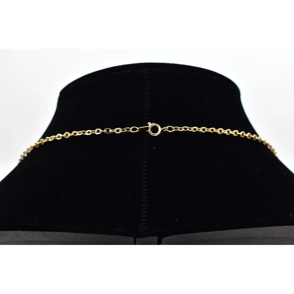 Vintage Blue Open Bezel Crystal Necklace Station Chain Gold Tone 1980s BinBJ